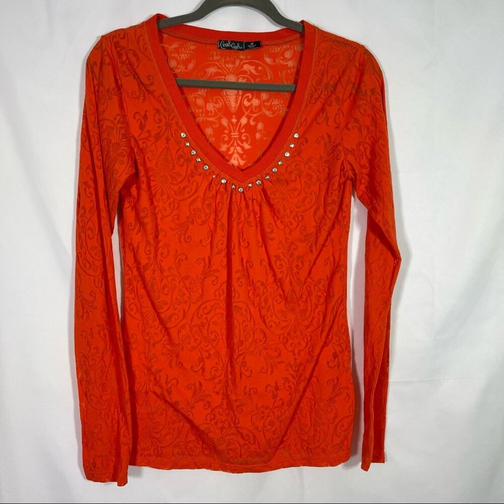Cruel Girl, Orange Burnout Long Sleeve Shirt, Size Medium. Excellent condition!